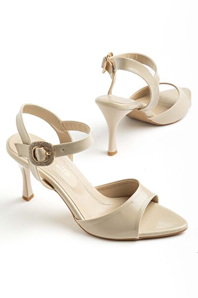 Dilimler Ayakkabı Women's Stiletto Heel U S Sandals Beige Shiny Skin Stone Bu...