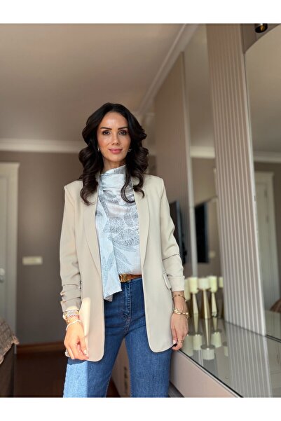 Atelier Derin Stone Color Sleeve Ruched Detail Blazer