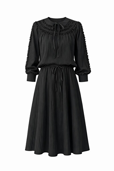 HAZELANNA Λεπτομέρεια με βολάν Μαύρο Σετ Μίντι με κορδόνια