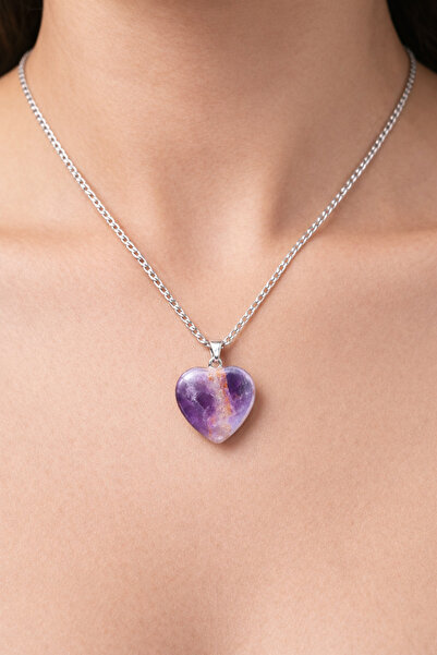 Morlisse Amethyst Heart Pendant, Natural Stone Purple Amethyst Necklace, Stee...