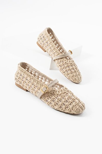 diclepolat Pantofi de damă, bej, tricotat, cu balerini dungi, pantofi Mary Ja...