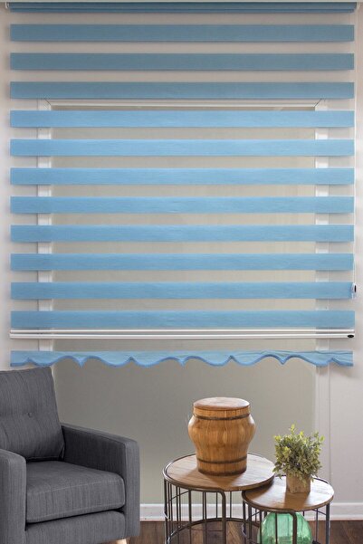 Naza Gök Mavi / Açık Mavi Zebra Perde %100 Polyester Dokuma Alüminyum Kasa, L...