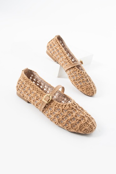 diclepolat حذاء نسائي شبكي محبوك بلون أسمر بـ حذاء مسطح خطوط ماري جين حذاء صي...