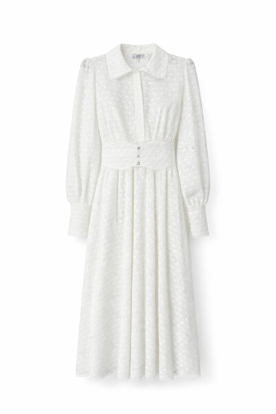 HAZELANNA Rochie cu mânecă lungă, cu dantelă motive, pachet de brodat