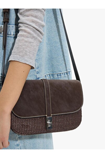 PARFOIS Kadın Hasır Efektli Kapaklı Çapraz Çanta