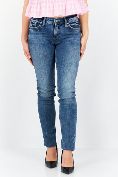 Silver Jeans Co. Women Regular Fit Mid Rise Slim Leg Stretchable Jeans, Washe...