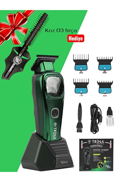 Trina 0012 Yeşil Saç Sakal Ense Sıfırlama Tıraş Makinası - 126 koz03 Saç Fırç...