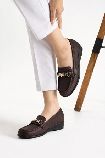 STOCON Women's Ballet Flats Chain Buckled Acı Kahve Anne Ballet Flats I Stylish Casual Shoes Stc1069