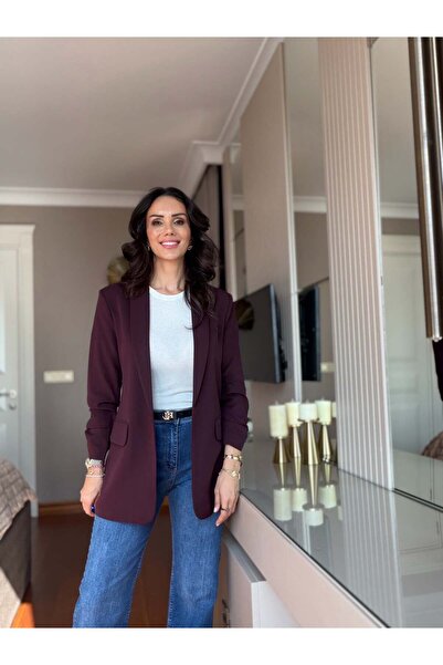 Atelier Derin Plum Sleeve Ruched Detail Blazer