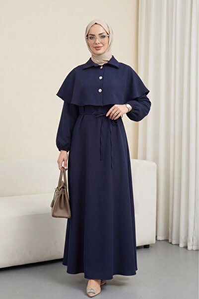 Modamorfo Krep Haljina sa detaljima ogrlice i Kaiš rukava sa elastikom - tamn...