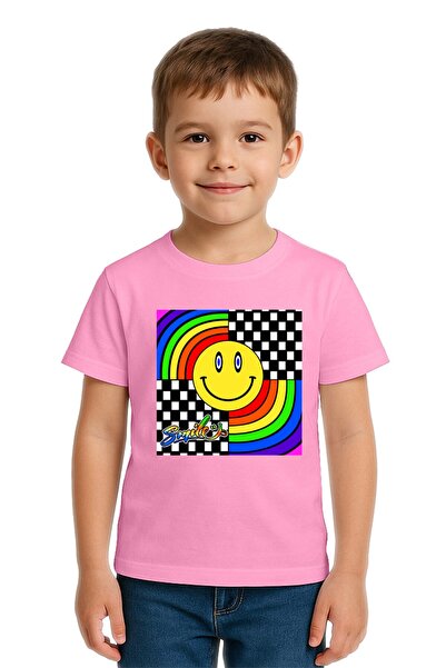 SEDİRLİ تي شيرت للأطفال بوجه مبتسم مطبوع من القطن الممشط قطن قطع