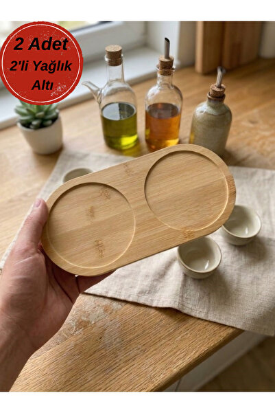 Eviniz güzel 2 Adet İkili Bambu Yağlık Altlığı – Zeytinyağı Sirkelik Şişe Sta...