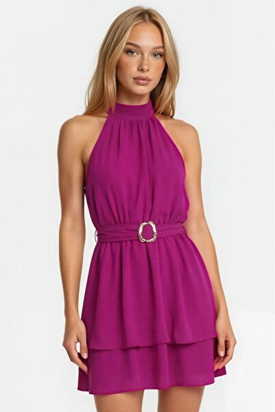 OLSAMODA Rochie de damă fără mâneci, cu detalii tip eșarfă, căptușită, model ...