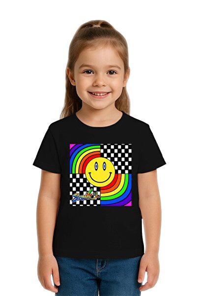 SEDİRLİ تي شيرت للأطفال بوجه مبتسم مطبوع من القطن الممشط قطن قطع