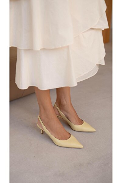 ECENİN BUTİĞİ Lisa Sarı Hakiki Deri Topuklu Ayakkabı
