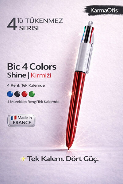 Bic 4 Colors Shine Çok Renkli Tükenmez Kalem Kırmızı