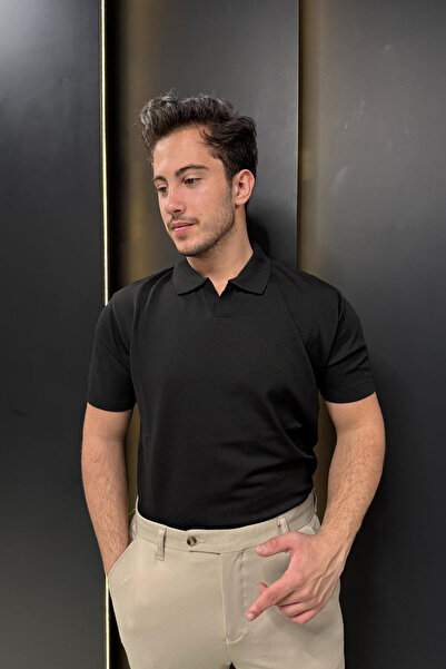 sunfyre Men's Italian-Polo Collar Short Sleeve Plain Regular Fit Knitted Knit...