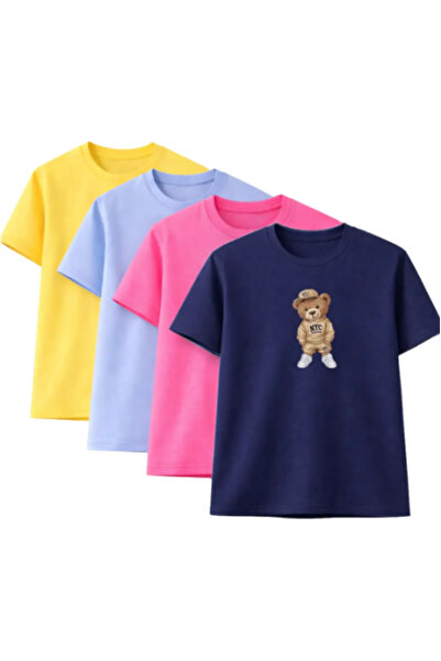 Sweetline Unisex Oversized T-Shirt Nyc Teddy Bear Printed – Pack of 4 Yellow,...