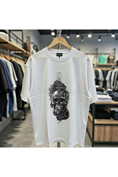 playwear Μπλουζάκι με στάμπα κιθάρας και κρανίο, 100% βαμβακερό, oversized, χ...