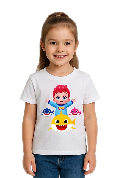 SEDİRLİ Tricou unisex Baby Shark cu imprimeu pentru copii, bumbac bucăți, bum...