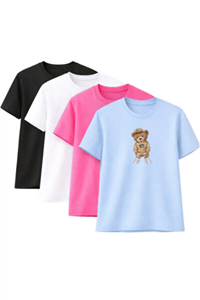 Sweetline Unisex Oversized T-Shirts Nyc Teddy Bear Printed – Pack of 4 Black,...
