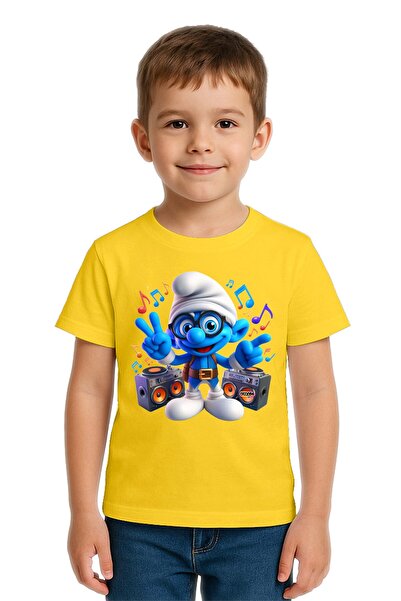 SEDİRLİ Tricou unisex pentru copii Smurfs cu imprimeu bumbac bucăți din bumba...