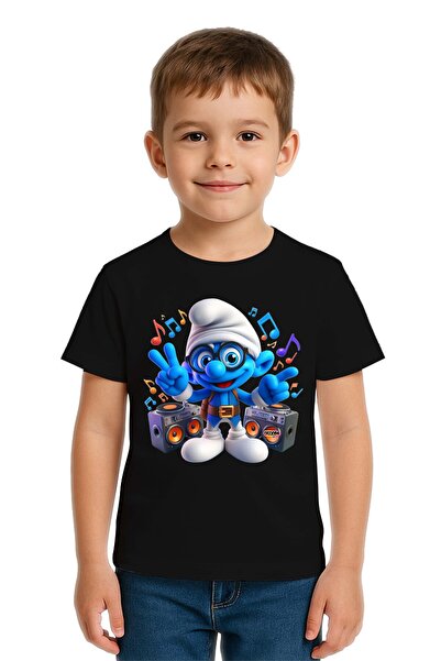 SEDİRLİ Tricou unisex pentru copii Smurfs cu imprimeu bumbac bucăți din bumba...