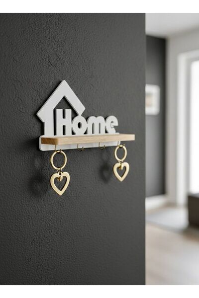 AtölyemSade Dekoratif "Home" Yazılı Antre Düzenleyici & Anahtar Askısı