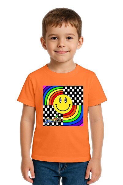 SEDİRLİ تي شيرت للأطفال بوجه مبتسم مطبوع من القطن الممشط قطن قطع