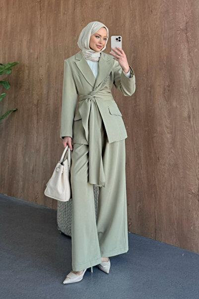 Hazamoda Şule Beaded Trouser Suit Mint
