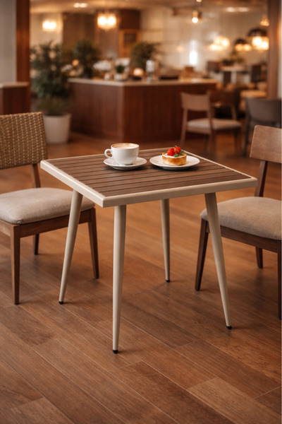 MARIA HOMES Square Brown and Beige Café Table 80 × 80 × 75 cm