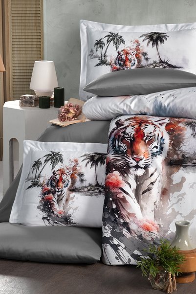 First Choice Tiger 100% Cotton Digital Print Piece Double Duvet Cover Set