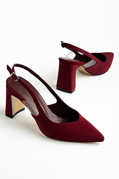Dilimler Ayakkabı Plus Size Women's Heeled Shoes Burgundy Satin Flat Heel Sid...