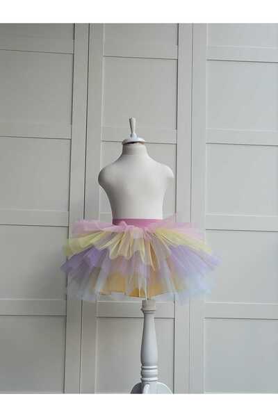 Handmade Kız Çocuk Soft Renkli Kat Kat Tütü Etek
