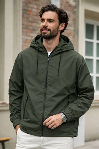 DAMGA JEANS Men's Trend Khaki Zippered Raincoat