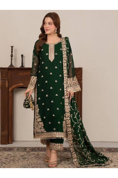 MYSMAR Green Top Bottom & Dupatta - FFT6887 | Green