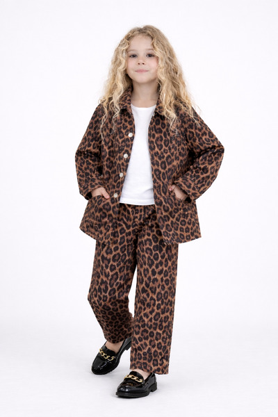 Sibel Günay Butik Girl's Leopard Printed Piece Top and Bottom Set – Stylish C...