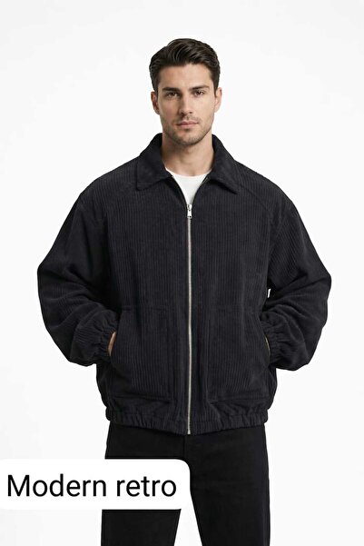 FULL AND FULL Erkek kadife fitilli owersize mont