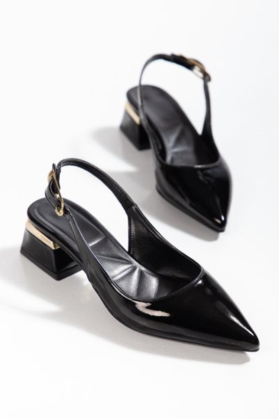 bolmar Women's Short Heeled Patent Leather Open-Back Shoes