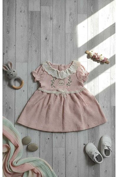 iQBaby kız bebek elbise tavşan nakış %100 pamuk