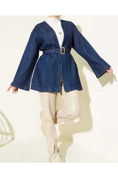 PALMİYE GİYİM Beli Kemerli Geniş Kol Kot Kimono