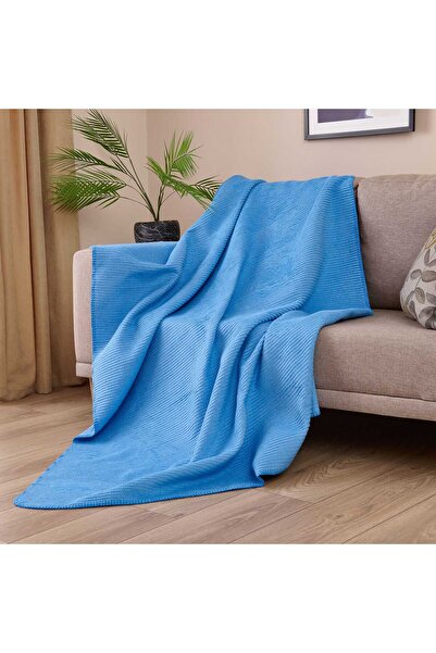 KUT FLY Soft Moza Cotton Tv Blanket - Saks Blue - 130X170 cm