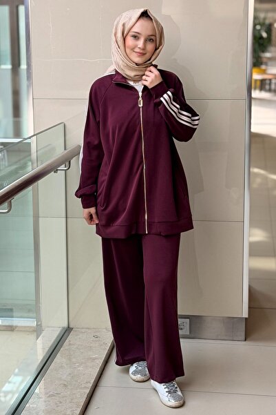 Nuss Üç Çizgi Detaylı Önden Fermuarlı Kap Pantolon Takım