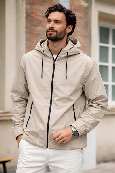 DAMGA JEANS معطف واق من المطر بسحاب من تريند تاش للرجال