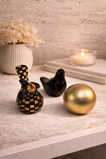 BYC TÜRKİYE Dekoratif Kuş Biblo Seti 3’lü – Modern Siyah & Gold Salon Konsol ...