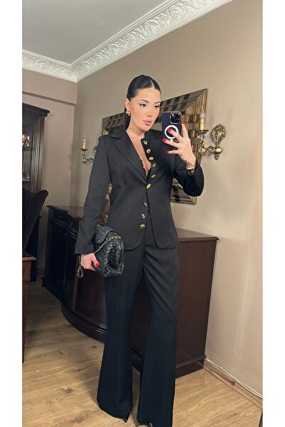 HARMONY GLOBAL Jachetă neagră cu nasturi aurii cu design premium pentru femei...