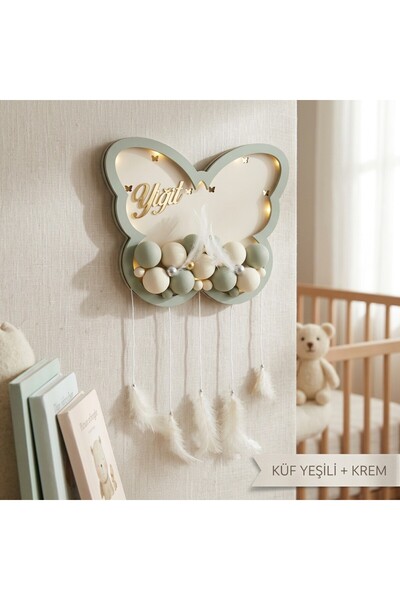 Zeyora Kişiye Özel El İşi Ledli Kelebek Model Bebek Kapı Süsü