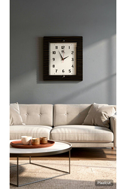 etem Modern Loft Serisi Siyah Çizgili Kare Duvar Saati - 35x30 cm