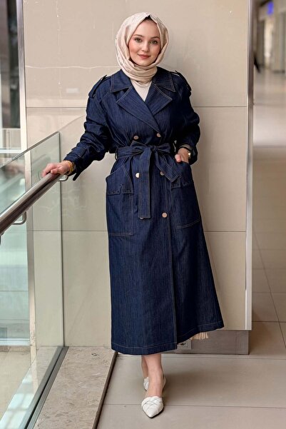 Ceremony Önden Kruvaze Çıt Çıt Detayl Denim Kap