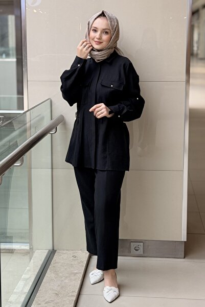 Ghisa Beli Kemer Detaylı Cepli Gömlek Pantolon Takım